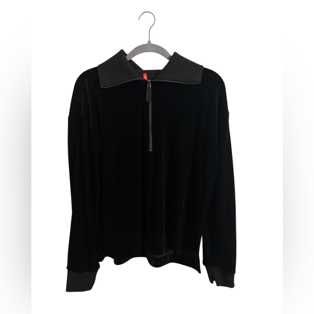 Spanx Black Velvet Zip Up Collared Sweatshirt XL